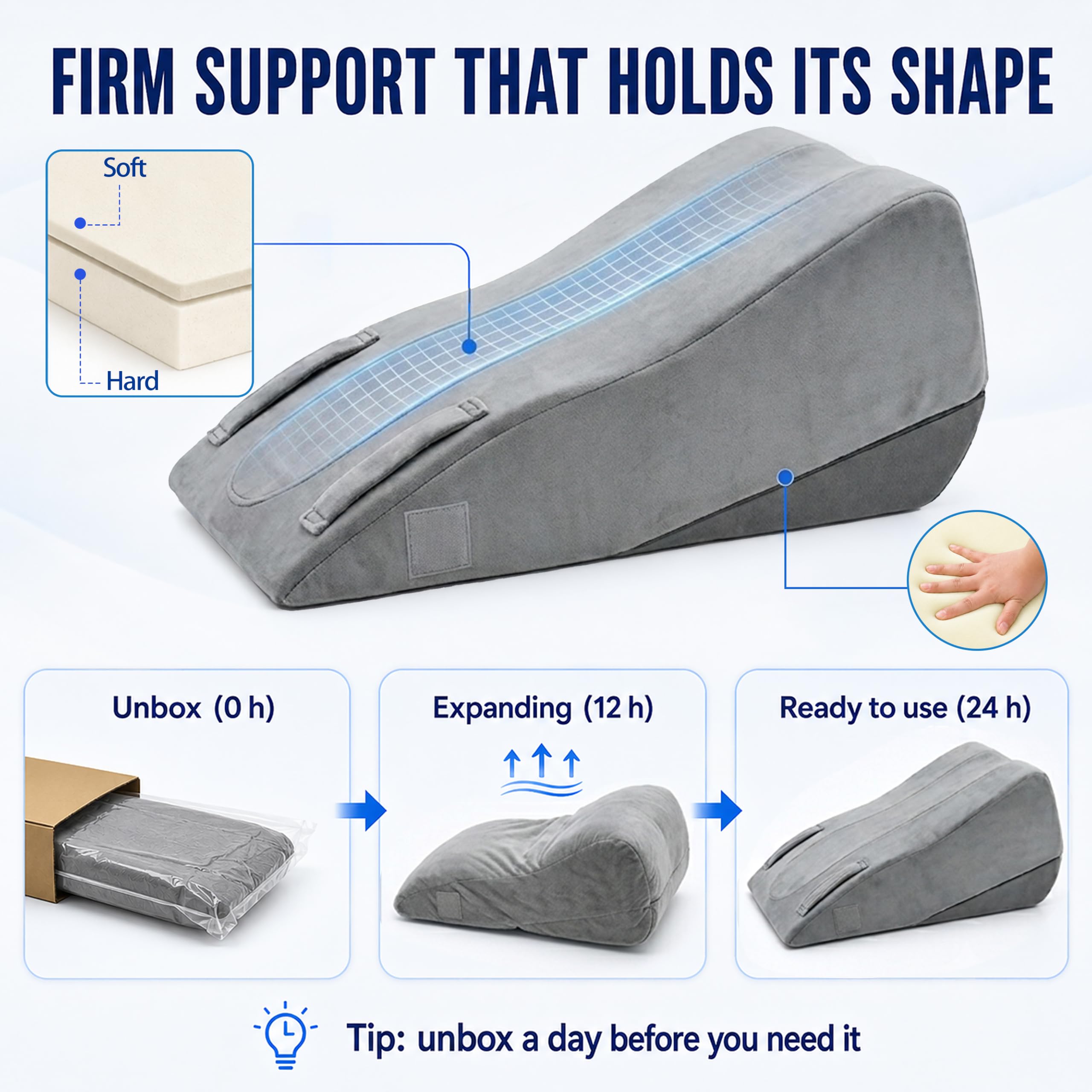 Cutaway of soft top foam over a firm base.